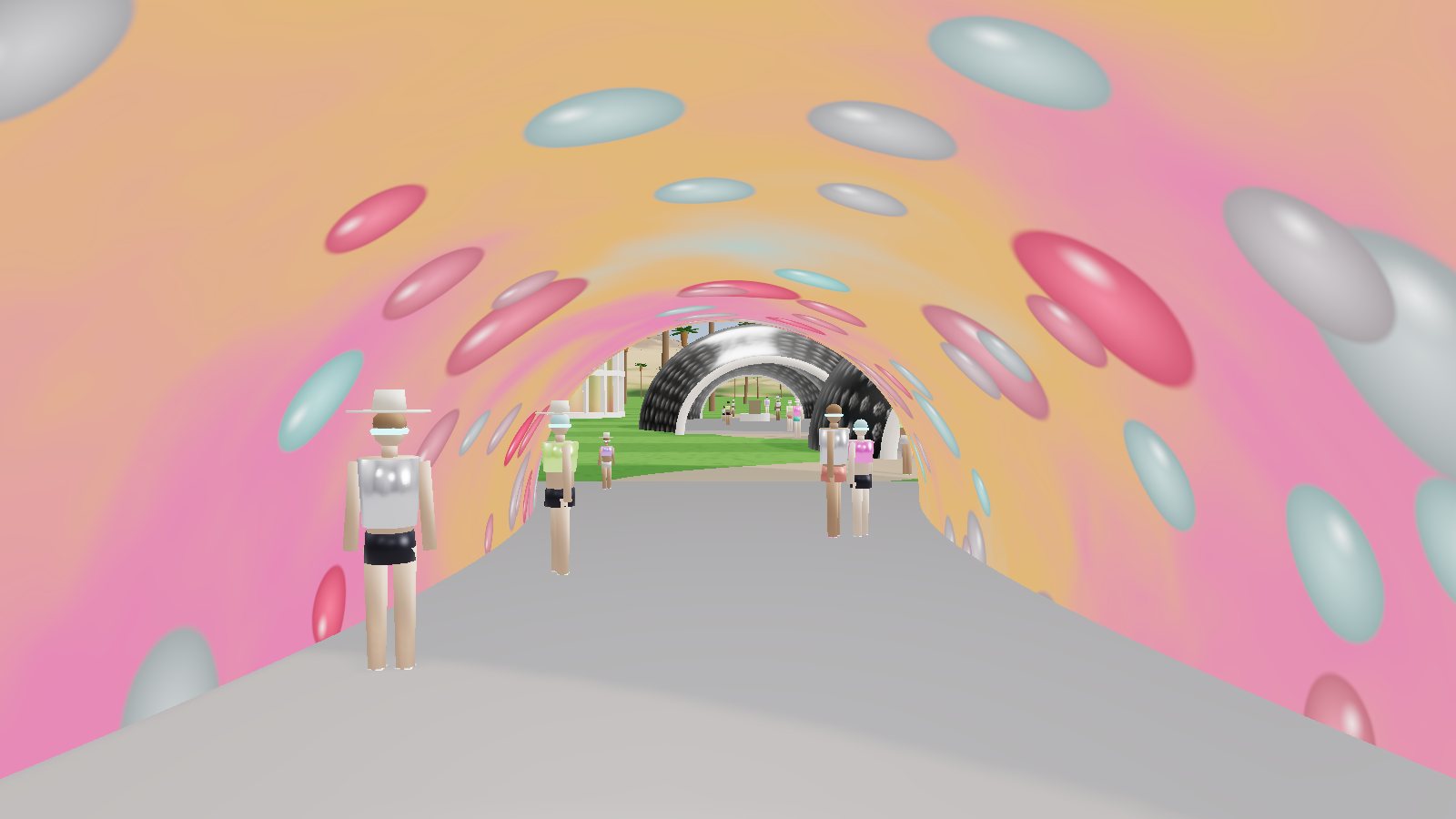 Tunnel screens showing a candy-coloured world