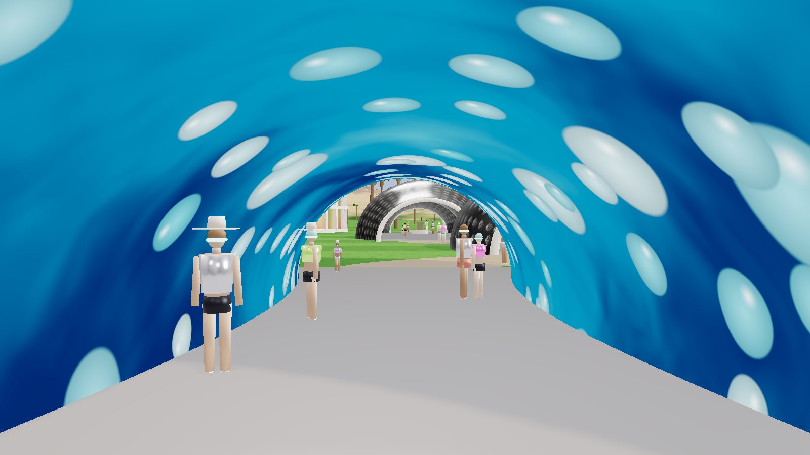 Tunnel screens showing an ocean world